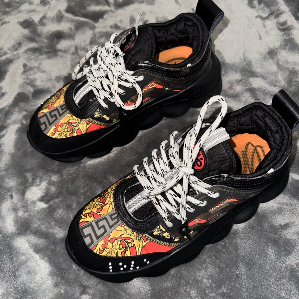 Versace Chain Reaction red and gold Sneakers